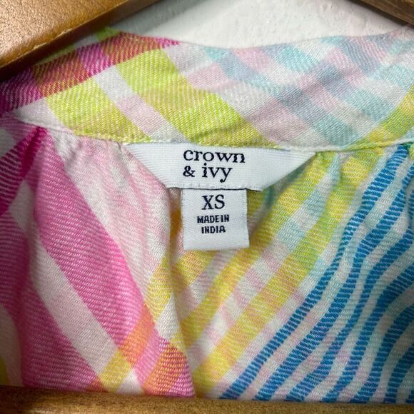 Crown & Ivy Multicolor Ruffle Striped Sleeveless Linen Blend Tank Top Women’s XS - Picture 5 of 12